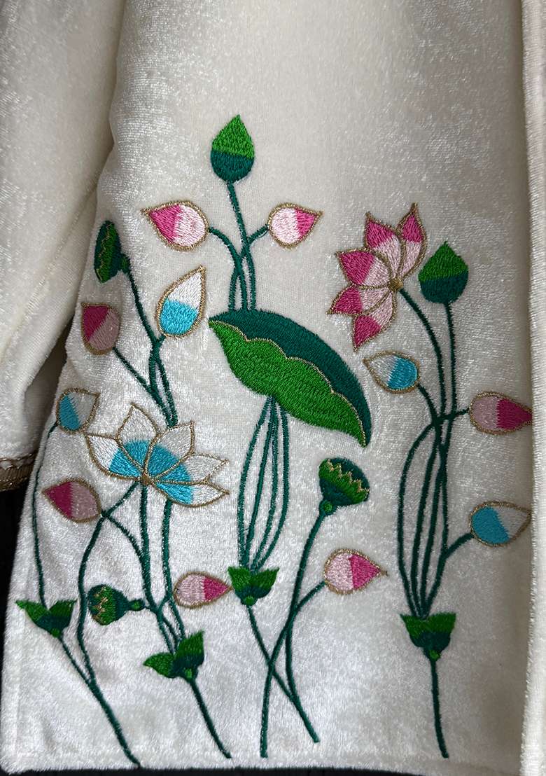 Off White Embroidered Cotton Silk Bandhgala For Boys - Indya