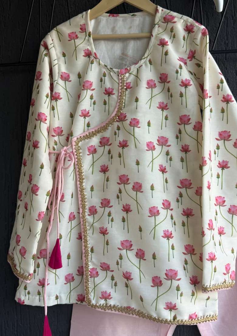 Off White Printed Cotton Silk Kurta Set For Boys - Indya