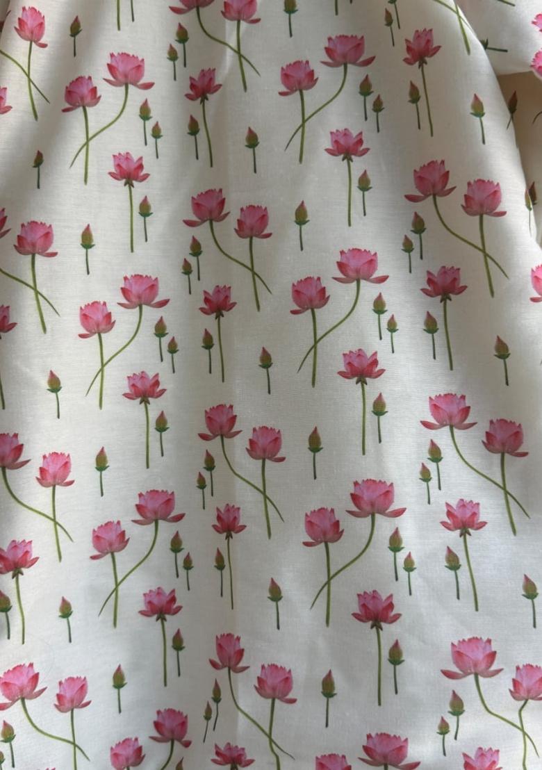 Off White Printed Cotton Silk Kurta Set For Boys