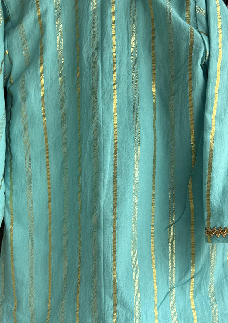 Off White Embroidered Cotton Silk Kurta Set For Boys