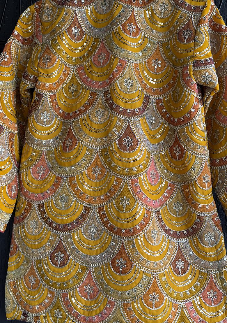 Offwhite Embroidered Georgette Bandhgala For Boys