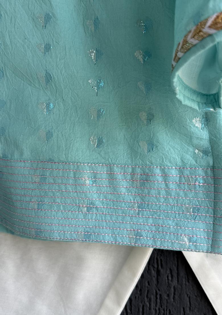 Off White Embroidered Cotton Silk Kurta Set For Boys