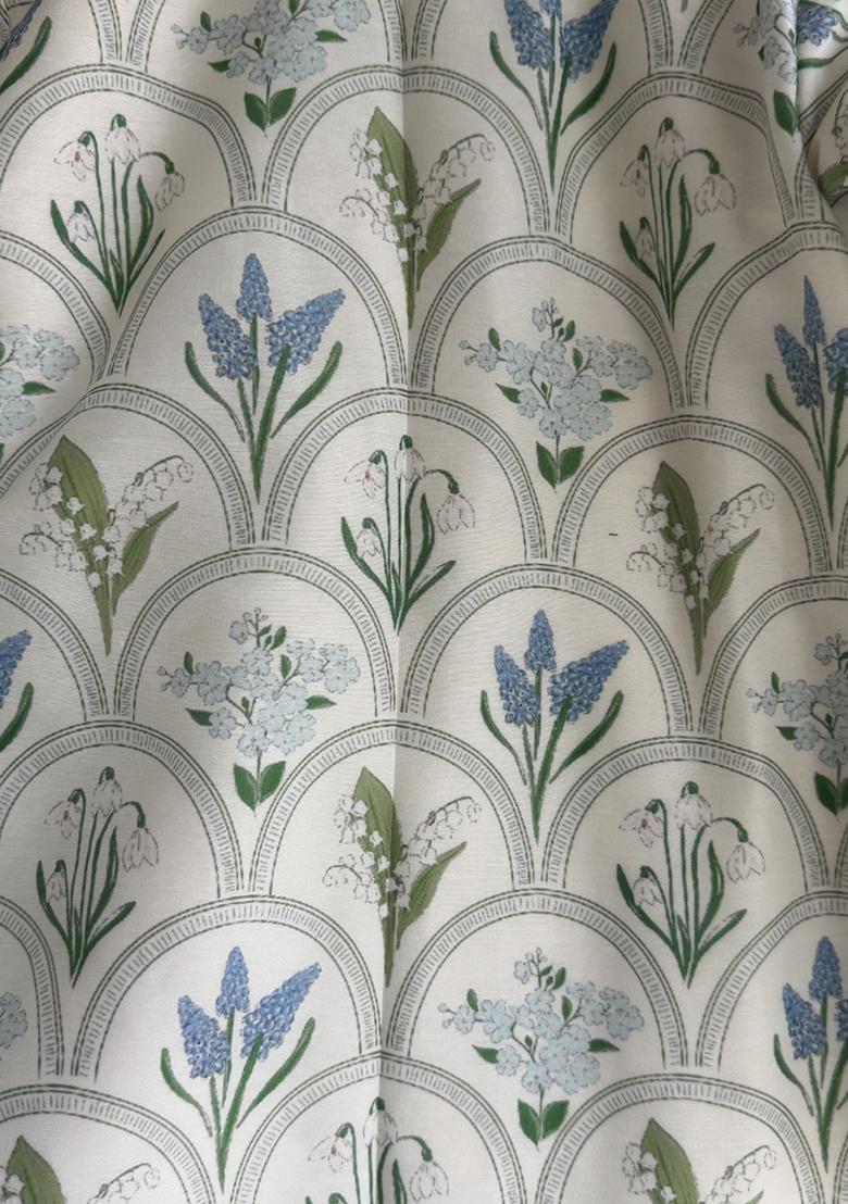 Off White Printed Cotton Silk Kurta Set For Boys