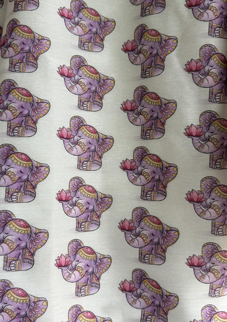 Off White Printed Cotton Silk Kurta Set For Boys