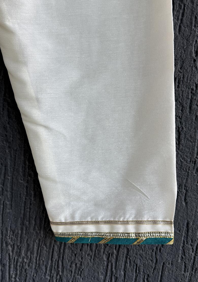 Beige Floral Print Anchor Thread Kurta Set For Boys