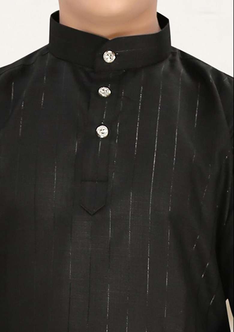 Black Cotton Blend Kurta Set For Boys - Indya