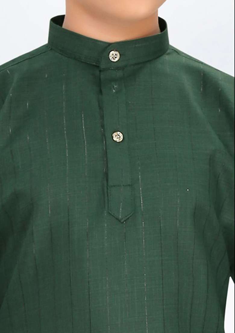 Green Cotton Blend Kurta Set For Boys - Indya