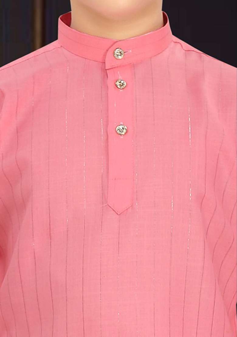 Pink Cotton Blend Kurta Set For Boys - Indya