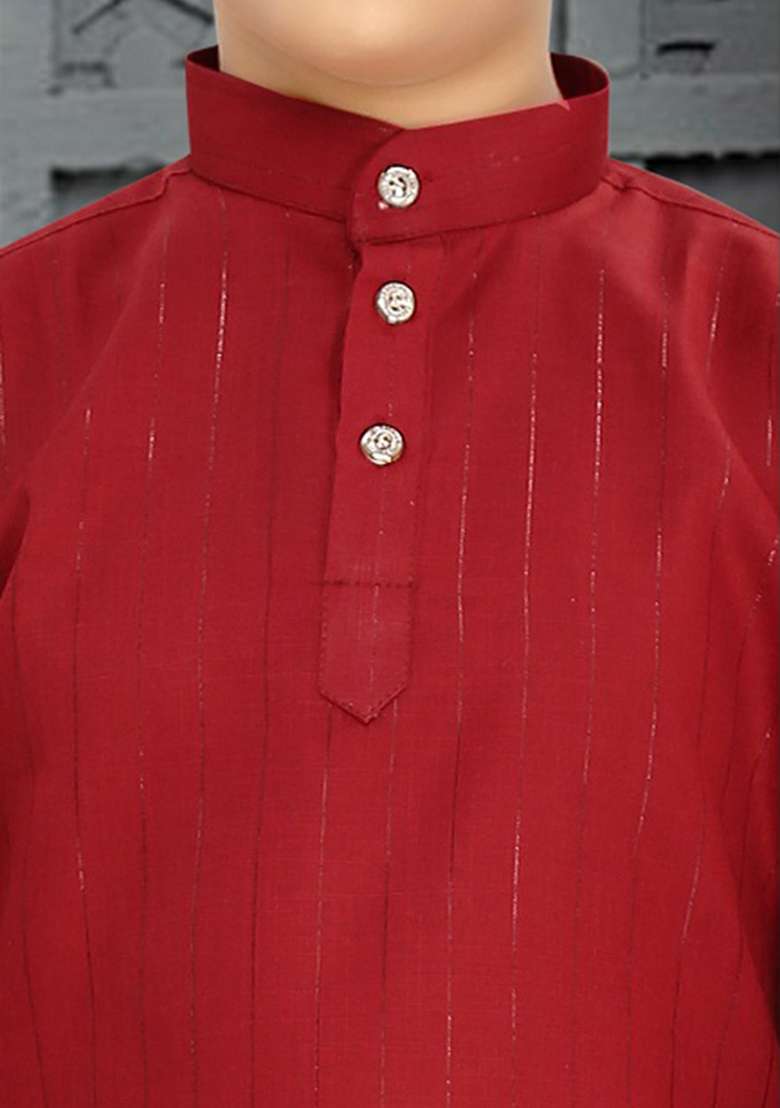 Red Cotton Blend Kurta Set For Boys - Indya