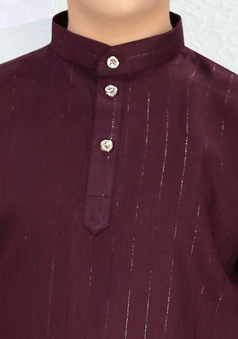 Wine Cotton Blend Kurta Set For Boys - Indya