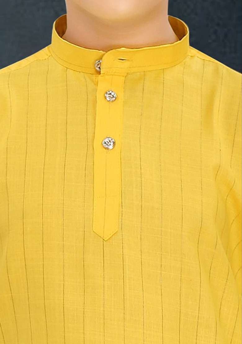 Yellow Cotton Blend Kurta Set For Boys - Indya