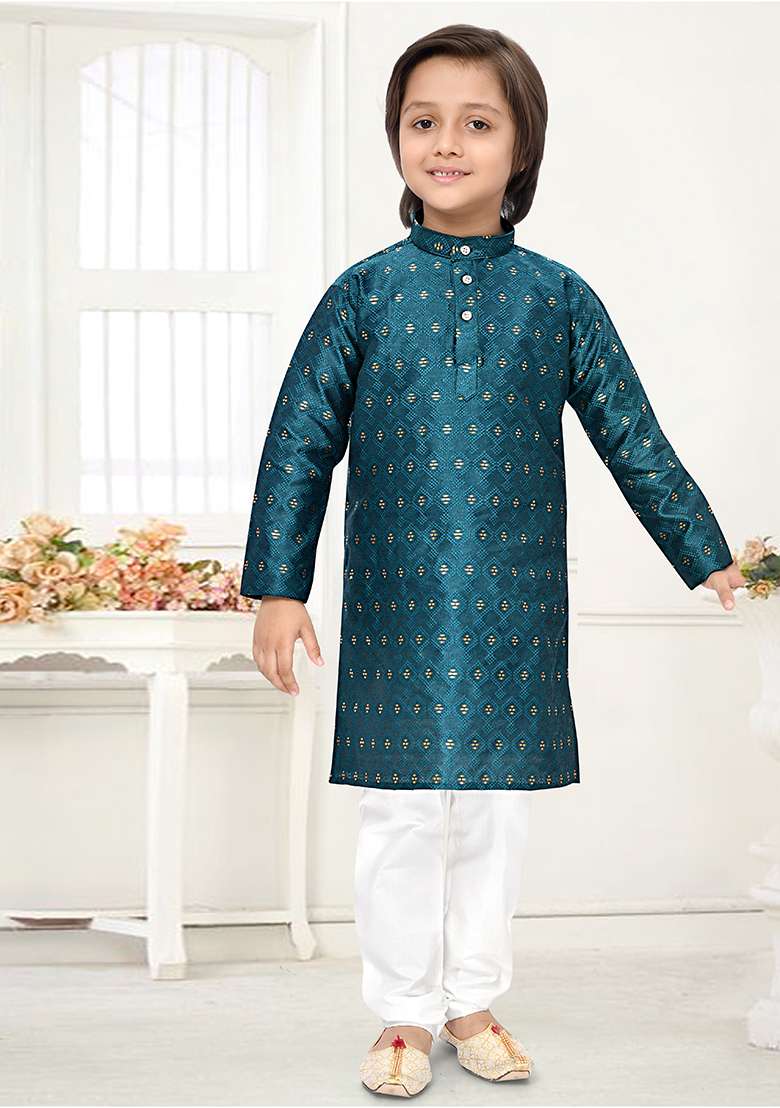 Rama Jacquard Kurta Set For Boys - Indya