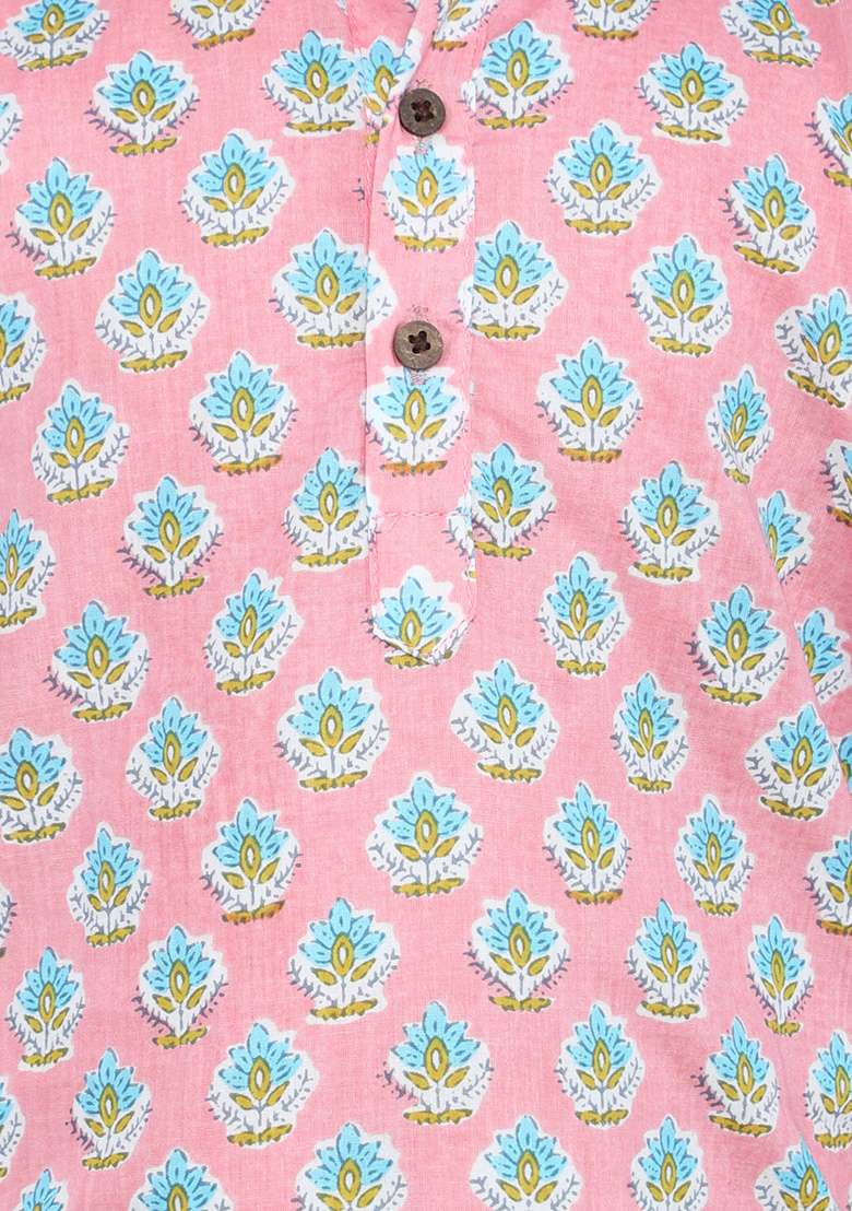 Pink Embellished Cotton Kurta Set For Boys - Indya