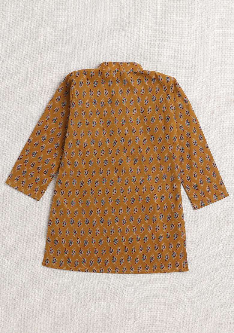 Yellow Printed Cotton Kurta Set For Boys - Indya