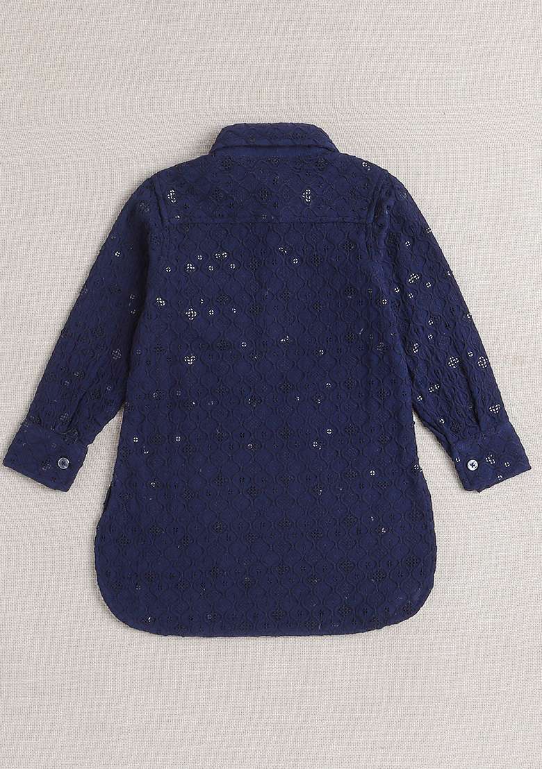 Blue Embroidered Rayon Kurta Set For Boys - Indya