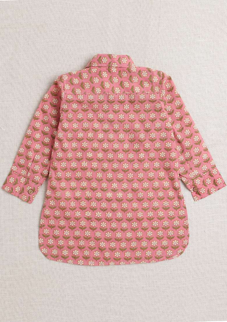 Peach Printed Cotton Kurta Set For Boys - Indya