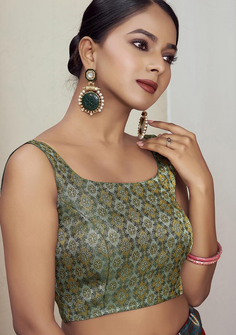 Green Woven Silk Blouse - Indya