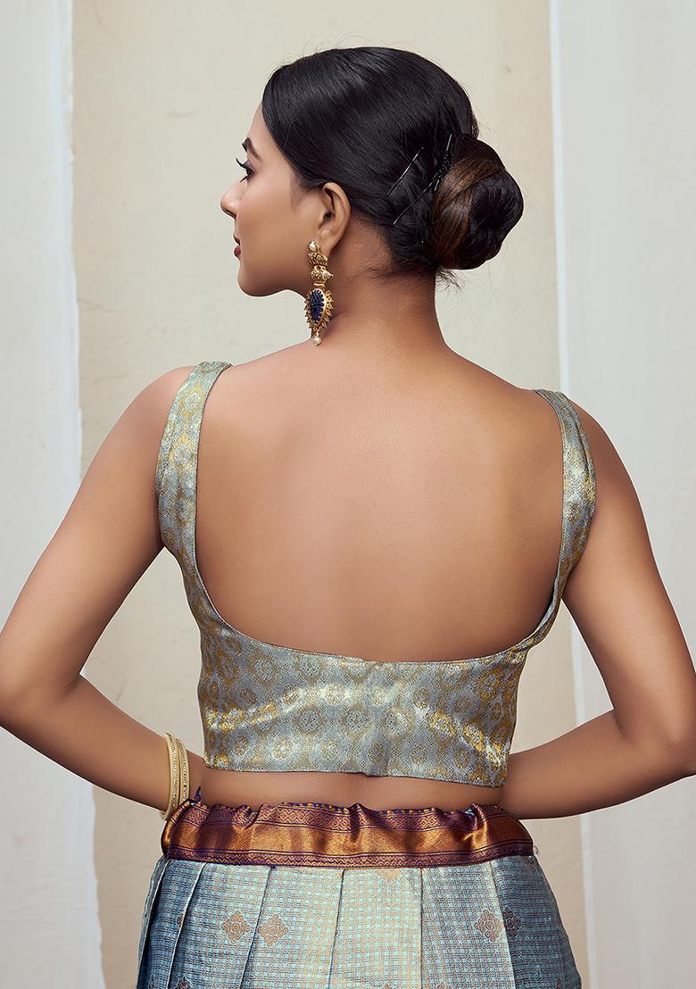 Grey Woven Silk Blouse