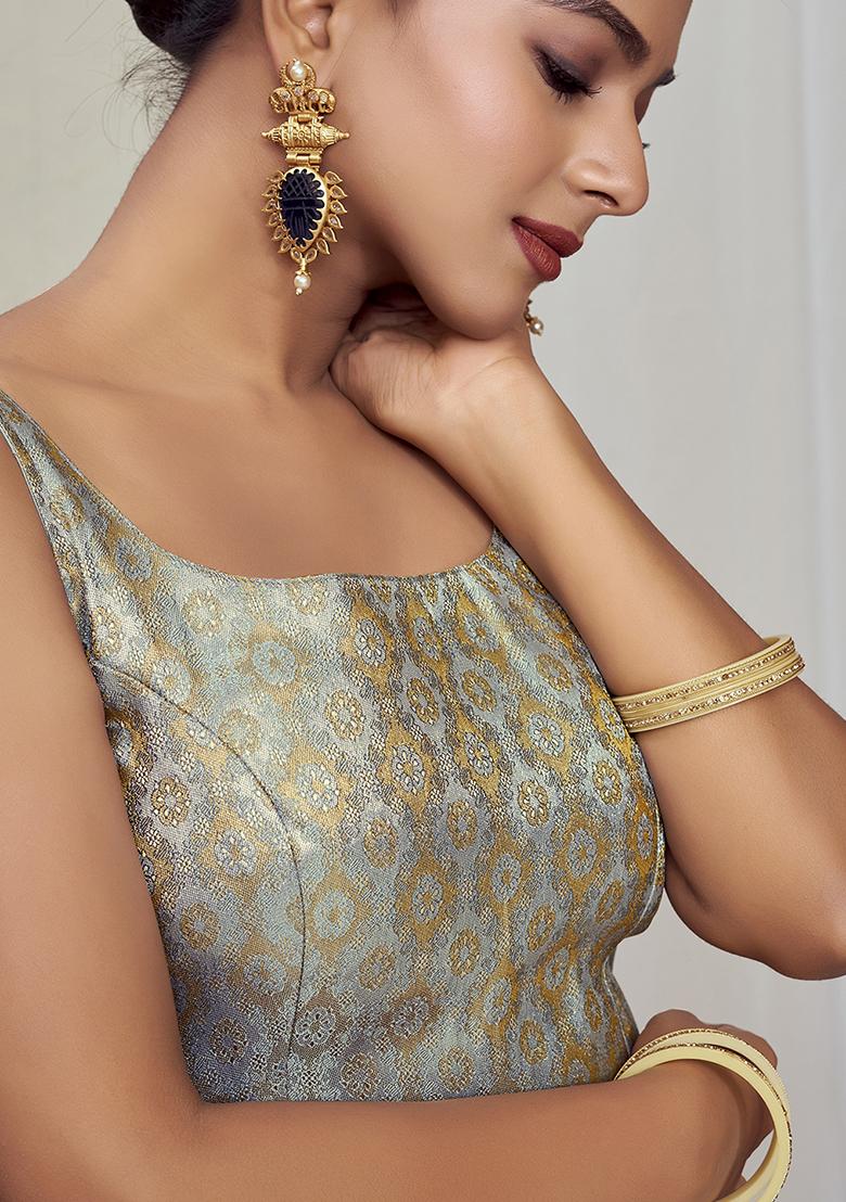 Grey Woven Silk Blouse