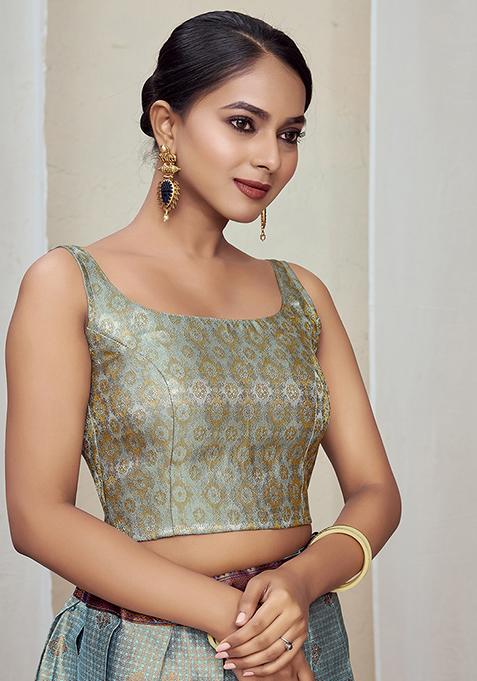 Grey Woven Silk Blouse