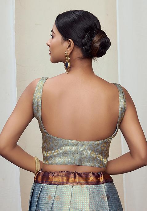 Grey Woven Silk Blouse