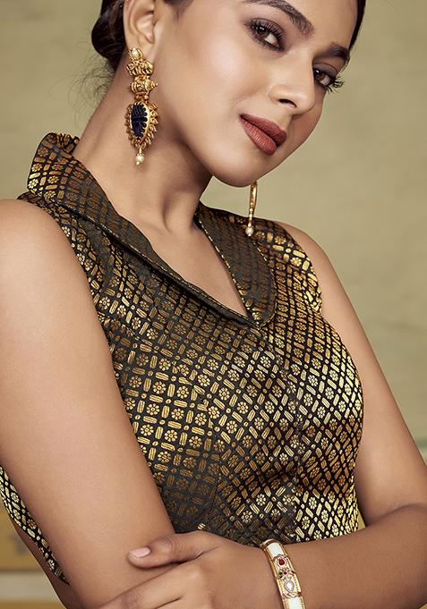 Black Woven Silk Blouse