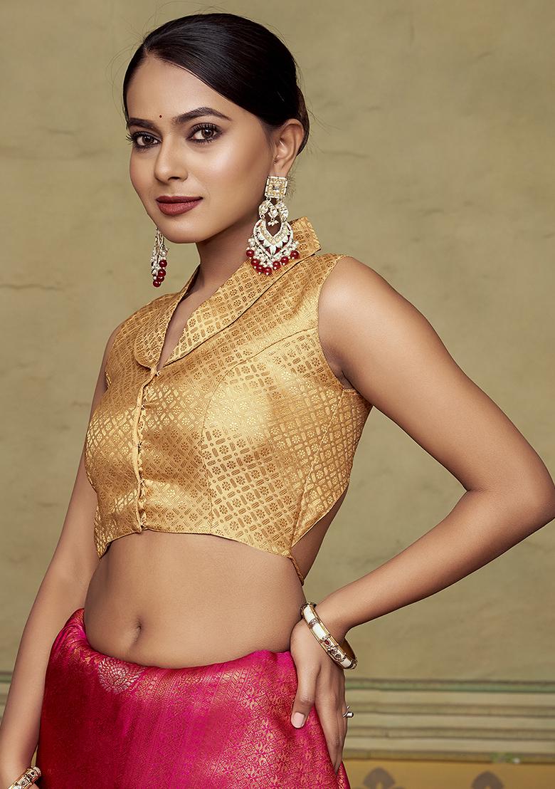 Brown Woven Silk Blouse