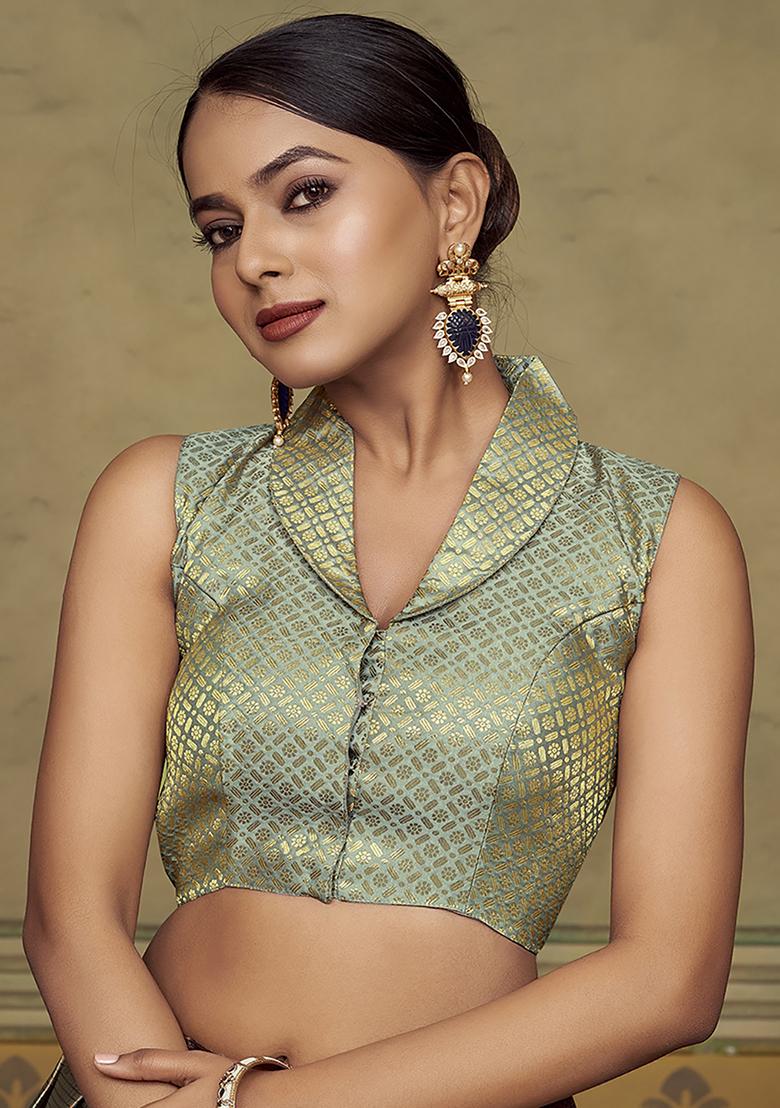 Grey Woven Silk Blouse