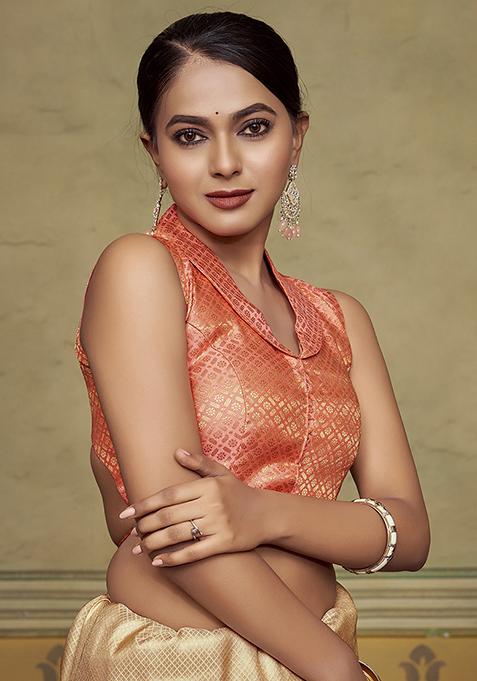 Peach Woven Silk Blouse