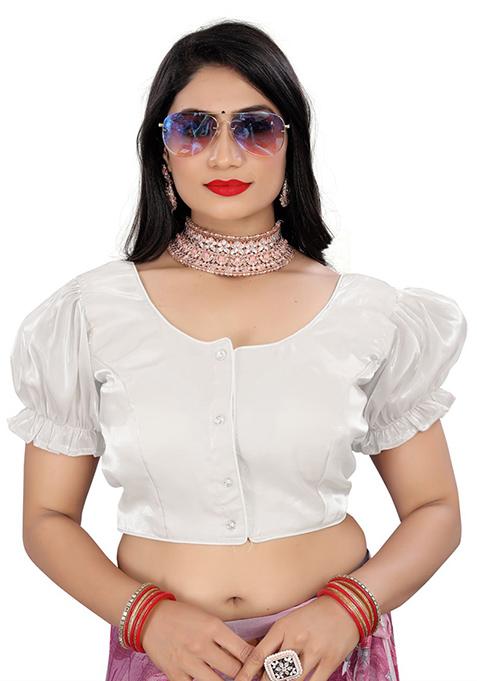 White Solid Organza Padded Blouse