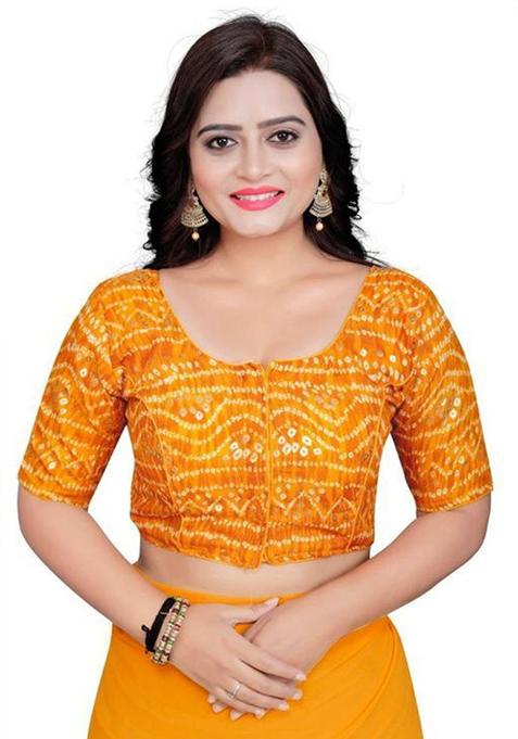 Orange Embroidered Cotton Padded Blouse