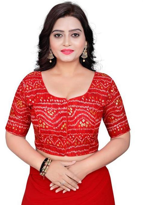 Red Embroidered Cotton Padded Blouse