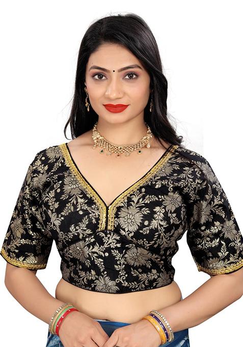 Black Embroidered Dola Silk Padded Blouse