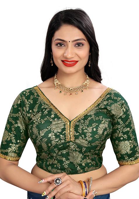 Green Embroidered Dola Silk Padded Blouse