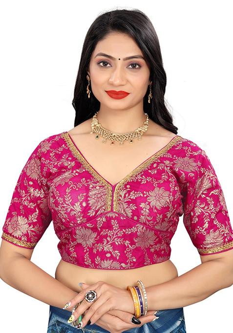 Rani Pink Embroidered Dola Silk Padded Blouse