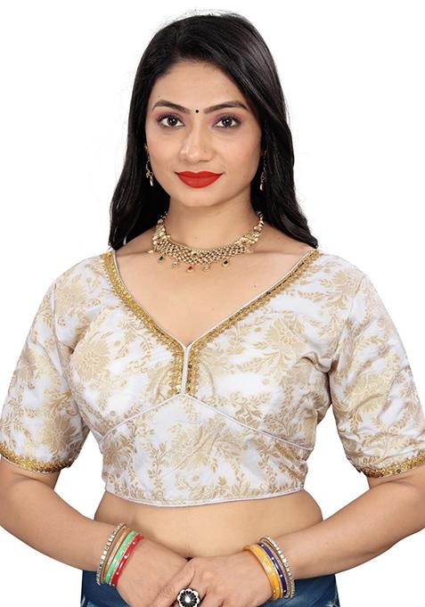 White Embroidered Bangalori Silk Padded Blouse