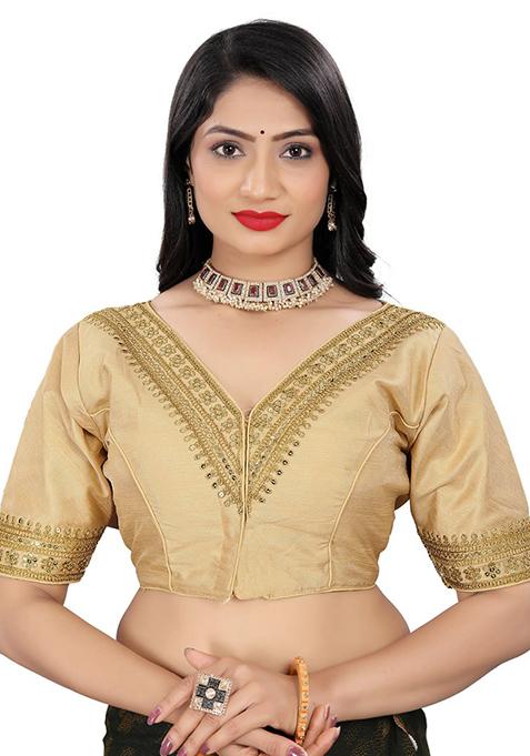 Golden Embroidered Bangalori Silk Padded Blouse