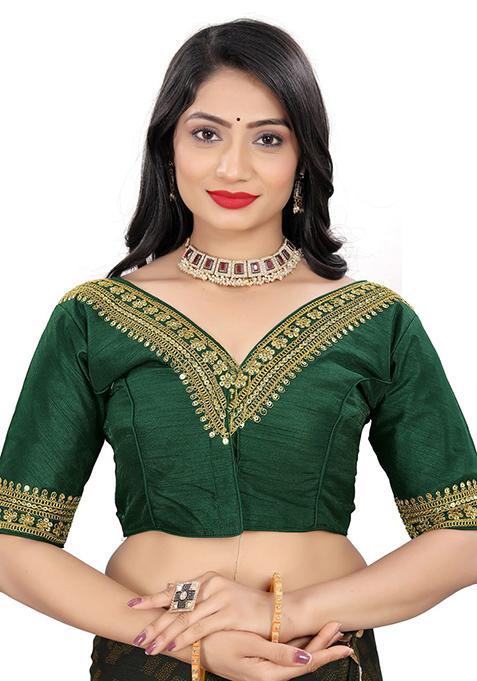 Green Embroidered Bangalori Silk Padded Blouse