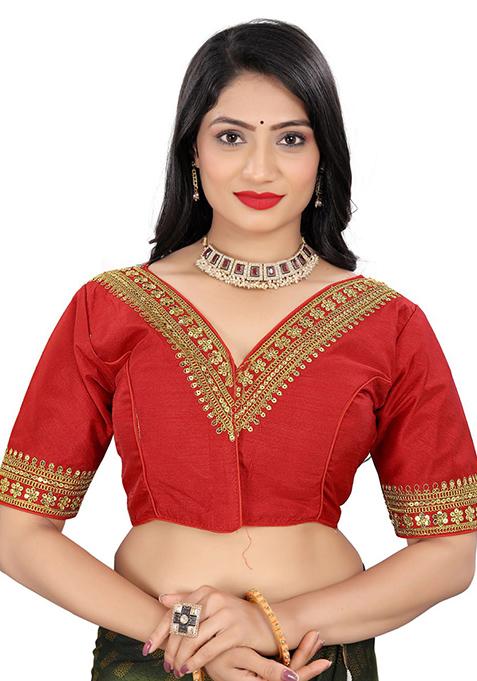 Red Embroidered Bangalori Silk Padded Blouse