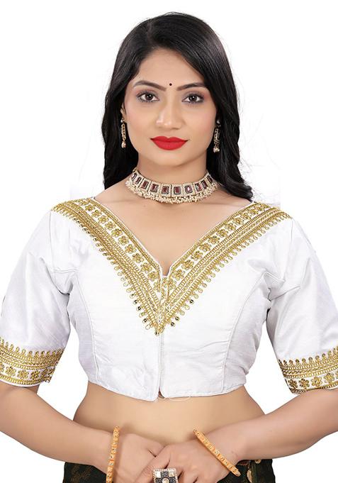 White Embroidered Georgette Padded Blouse