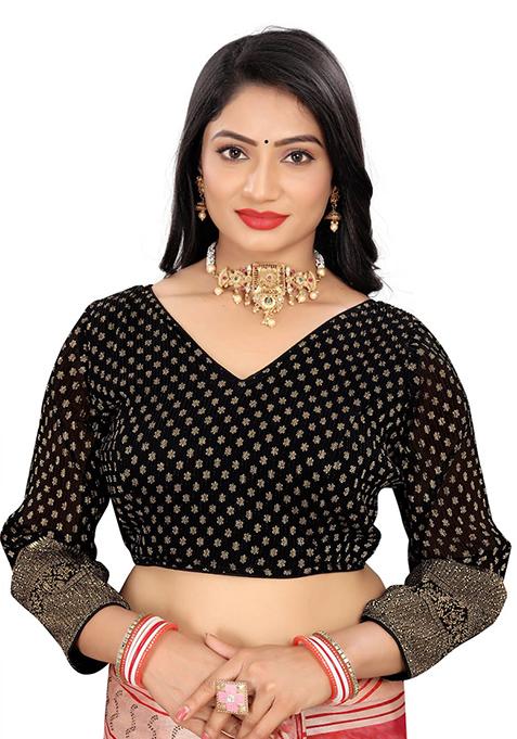 Black Embroidered Georgette Padded Blouse