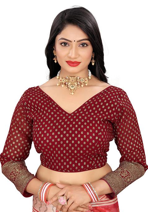 Maroon Embroidered Georgette Padded Blouse