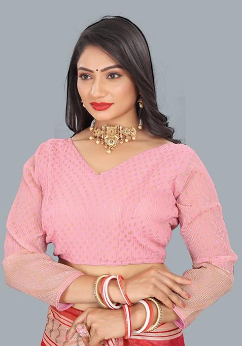 Pink Embroidered Georgette Padded Blouse