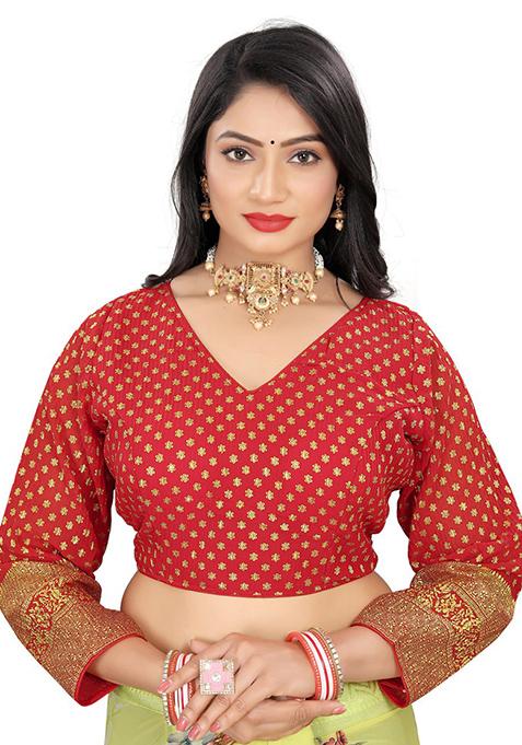 Red Embroidered Georgette Padded Blouse