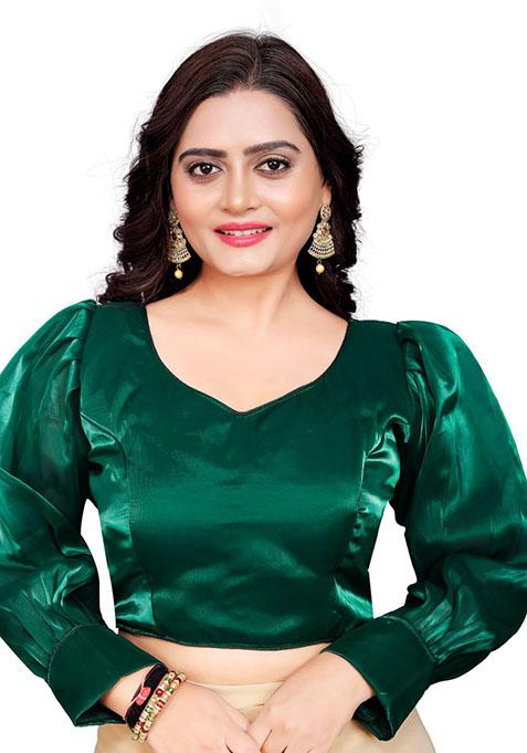 Green Solid Organza Padded Blouse