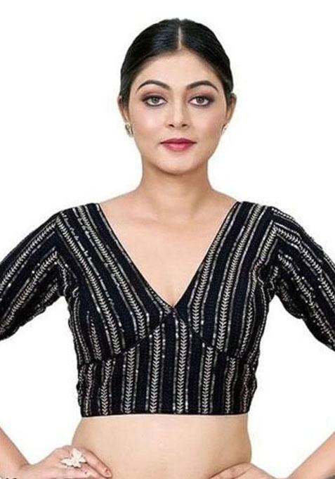 Black Embroidered Georgette Padded Blouse