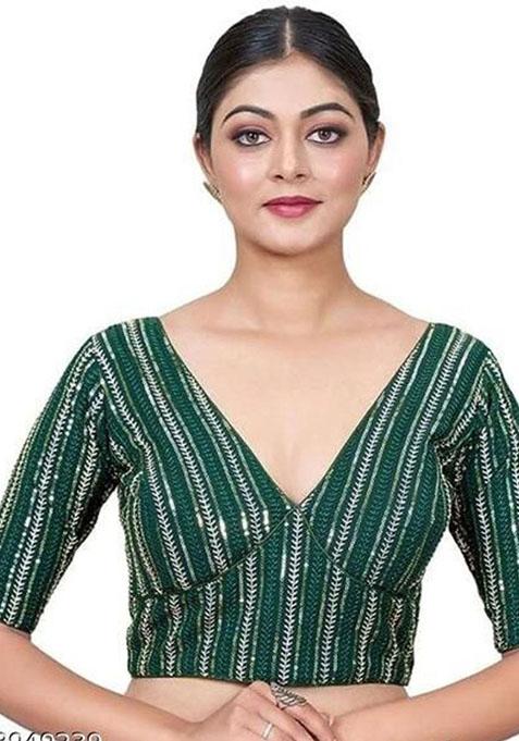 Green Embroidered Georgette Padded Blouse