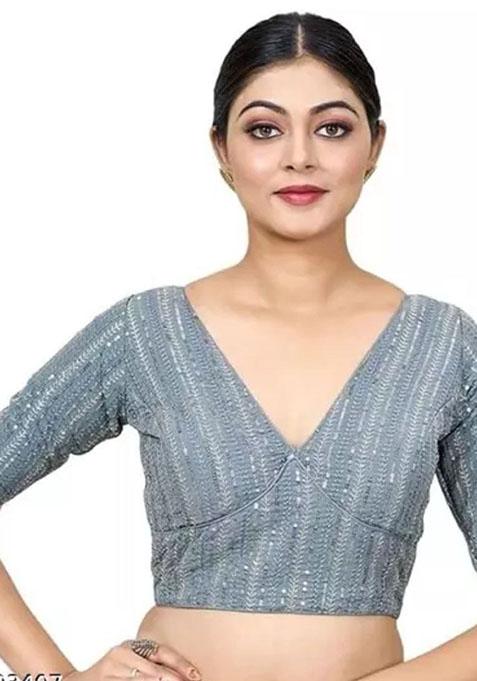 Grey Embroidered Georgette Padded Blouse