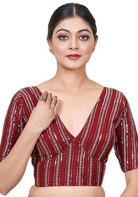 Maroon Embroidered Georgette Padded Blouse