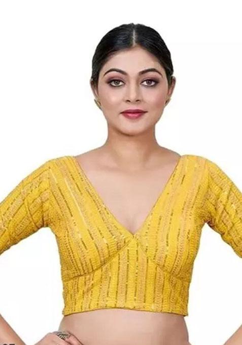 Yellow Embroidered Soft Zimichoo Padded Blouse